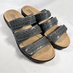 Clarks Collection Leather Slide Sandals Laurieann Cove Blue Gray Size 6